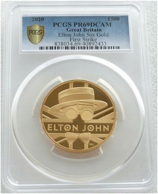 2020 Music Legends Elton John £500 Gold Proof 5oz Coin PCGS PR69 DCAM First Strike 2020 Music Legends Elton John £500 Gold Proof 5oz Coin PCGS PR69 DCAM First Strike