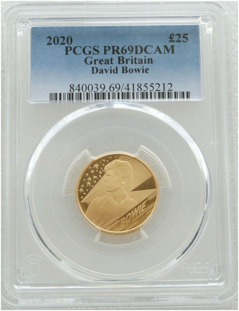 2020 Music Legends David Bowie £25 Gold Proof 1/4oz Coin PCGS PR69 DCAM 2020 Music Legends David Bowie £25 Gold Proof 1/4oz Coin PCGS PR69 DCAM