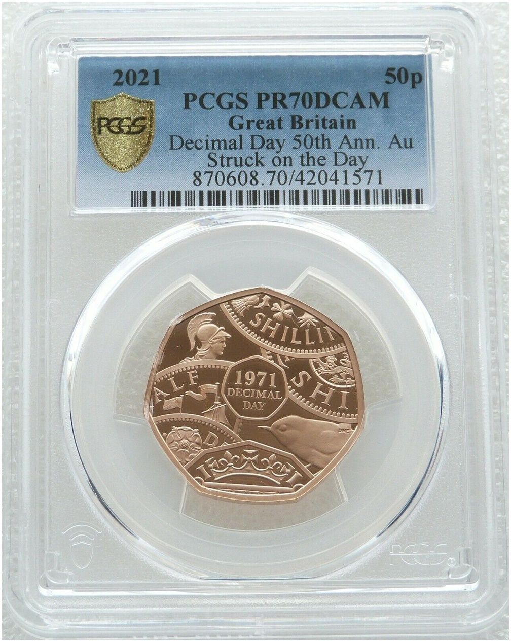 2021 Struck on the Day Decimal Day 50p Gold Proof Coin PCGS PR70 DCAM 2021 Struck on the Day Decimal Day 50p Gold Proof Coin PCGS PR70 DCAM