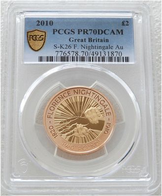 2010 Florence Nightingale £2 Gold Proof Coin PCGS PR70 DCAM 2010 Florence Nightingale £2 Gold Proof Coin PCGS PR70 DCAM