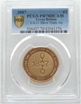 2007 Abolition of the Slave Trade £2 Gold Proof Coin PCGS PR70 DCAM 2007 Abolition of the Slave Trade £2 Gold Proof Coin PCGS PR70 DCAM