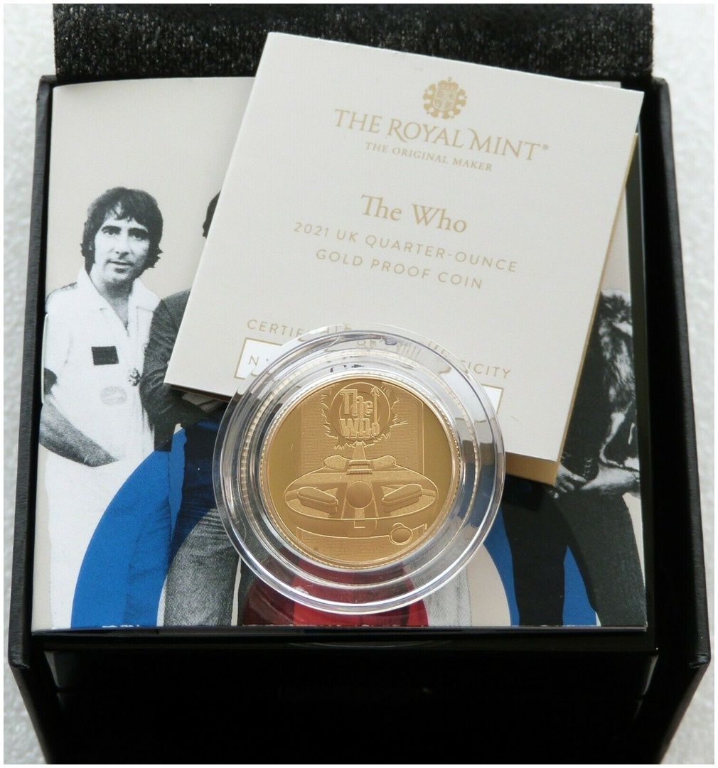2021 Music Legends The Who £25 Gold Proof 1/4oz Coin Box Coa 2021 Music Legends The Who £25 Gold Proof 1/4oz Coin Box Coa