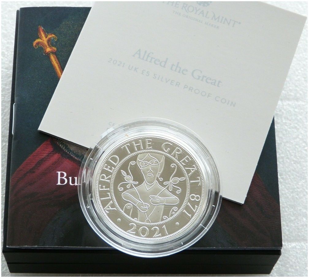 2021 Alfred the Great £5 Silver Proof Coin Box Coa 2021 Alfred the Great £5 Silver Proof Coin Box Coa