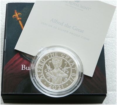 2021 Alfred the Great £5 Silver Proof Coin Box Coa 2021 Alfred the Great £5 Silver Proof Coin Box Coa