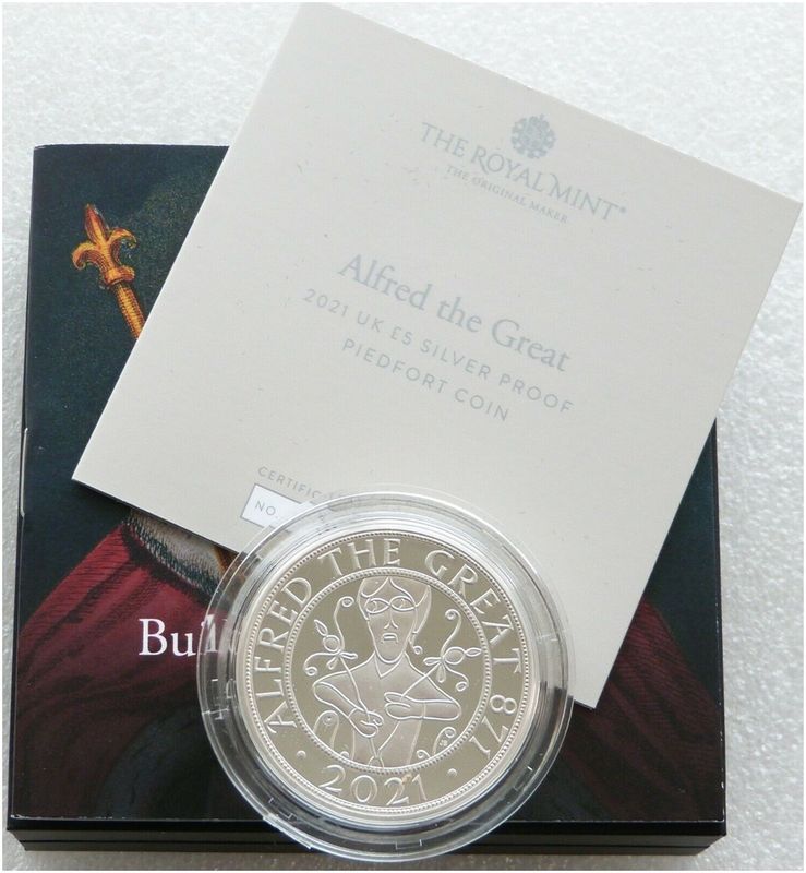 2021 Alfred the Great Piedfort £5 Silver Proof Coin Box Coa