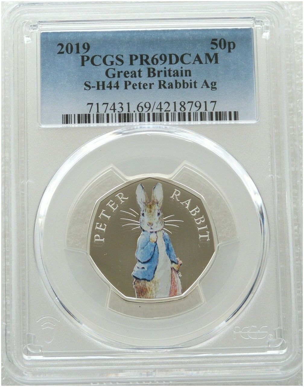 2019 Peter Rabbit 50p Silver Proof Coin PCGS PR69 DCAM 2019 Peter Rabbit 50p Silver Proof Coin PCGS PR69 DCAM