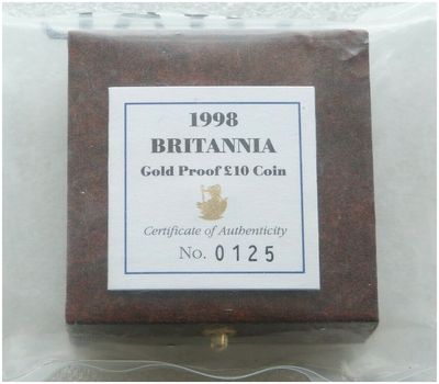 1998 Britannia £10 Gold Proof 1/10oz Coin Box Coa Sealed - Mintage 392 1998 Britannia £10 Gold Proof 1/10oz Coin Box Coa Sealed - Mintage 392