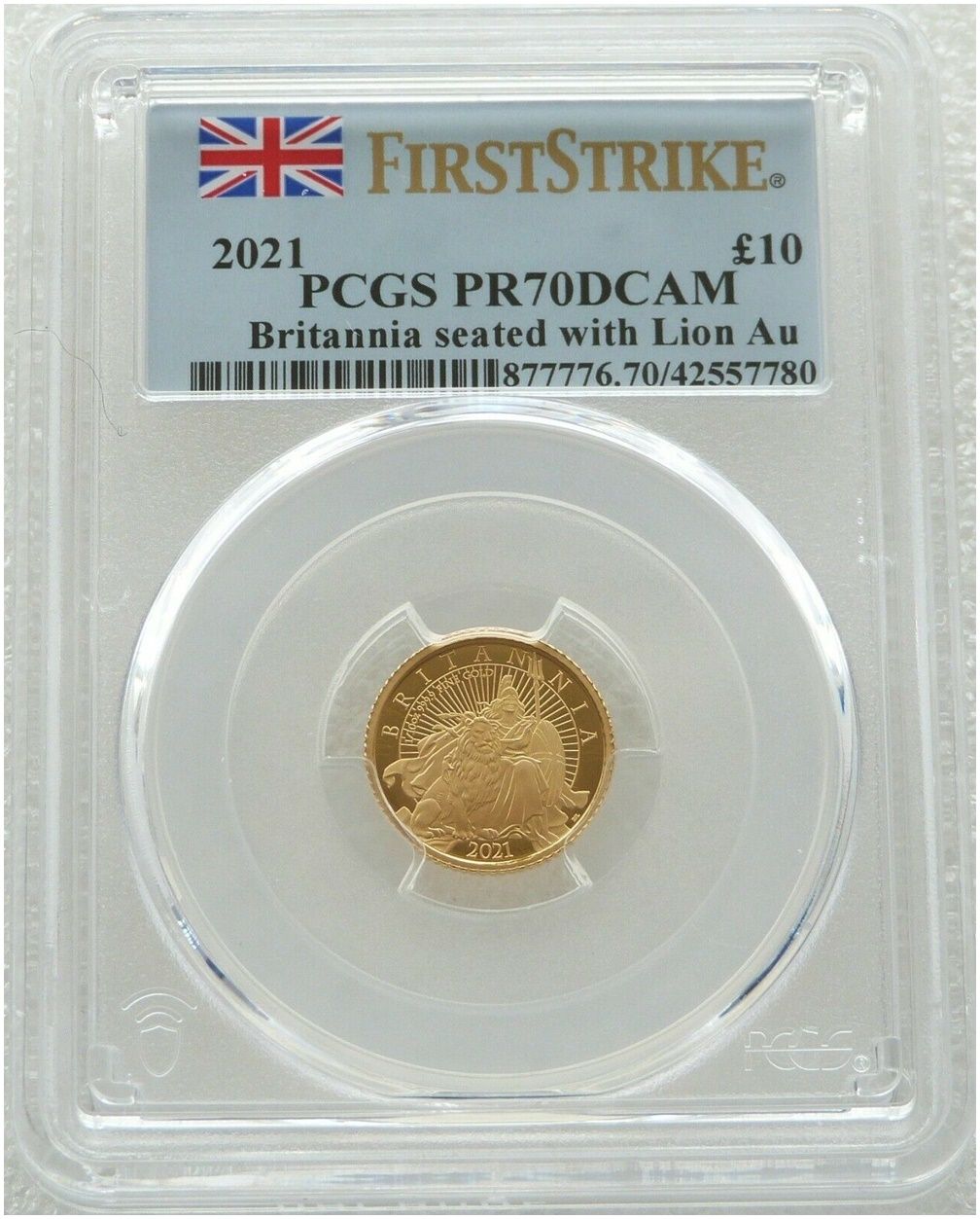 2021 Britannia £10 Gold Proof 1/10oz Coin PCGS PR70 DCAM First Strike