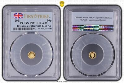 2021 Britannia 50p Gold Proof 1/40oz Coin PCGS PR70 DCAM First Strike