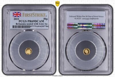 2021 Britannia 50p Gold Proof 1/40oz Coin PCGS PR69 DCAM First Strike