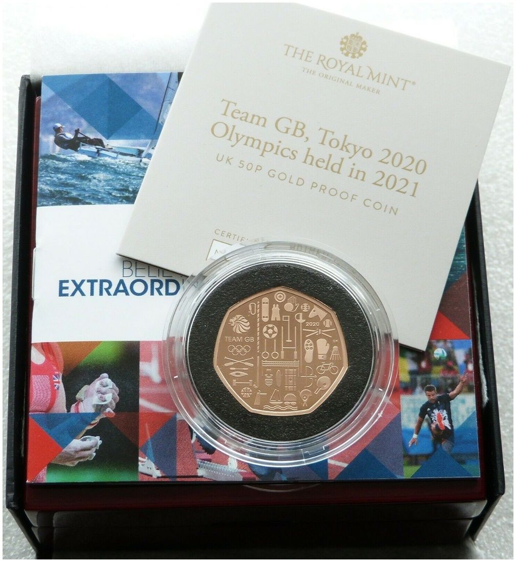 2021 Tokyo Olympic Games Team GB 50p Gold Proof Coin Box Coa