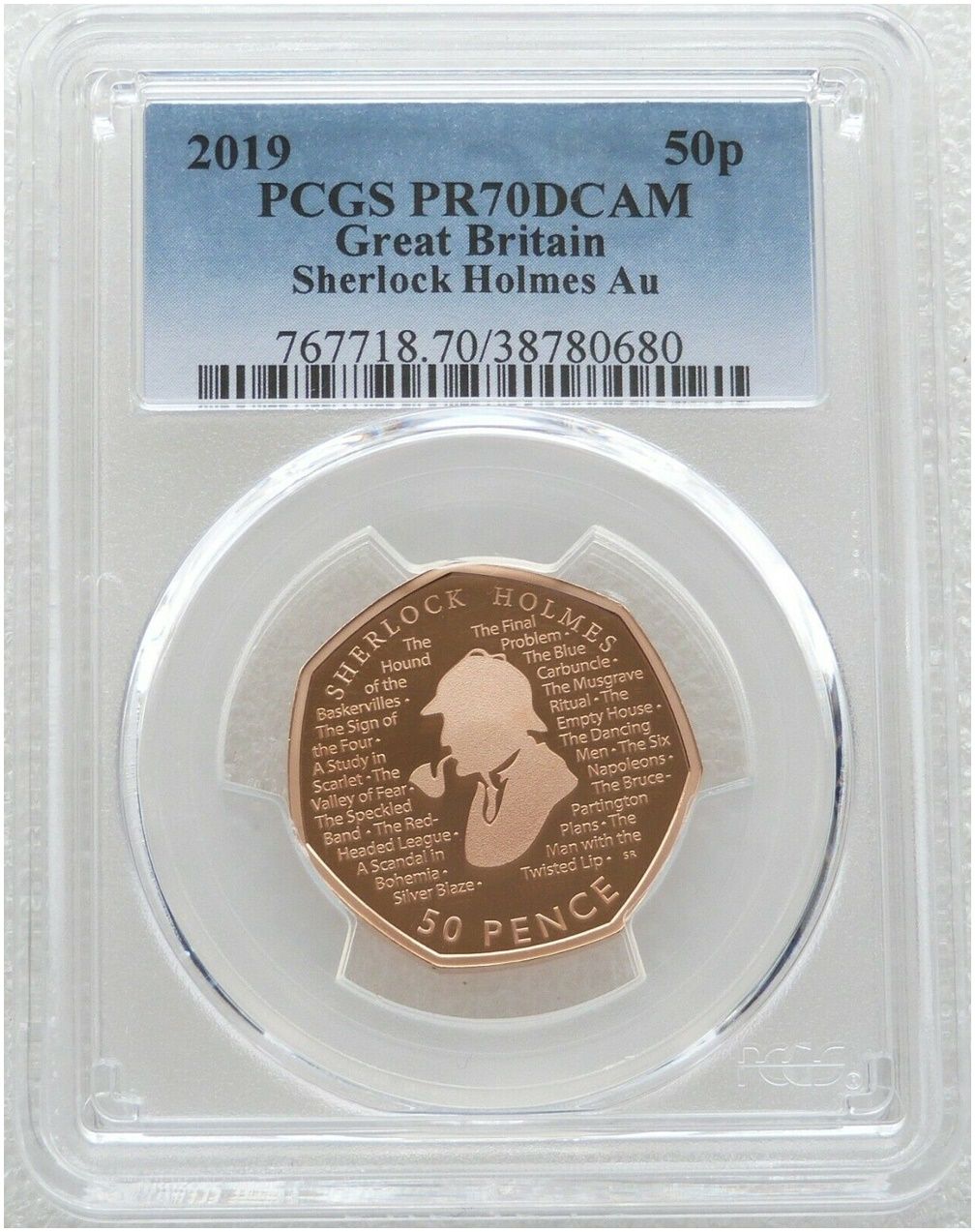 2019 Sherlock Holmes 50p Gold Proof Coin PCGS PR70 DCAM 2019 Sherlock Holmes 50p Gold Proof Coin PCGS PR70 DCAM