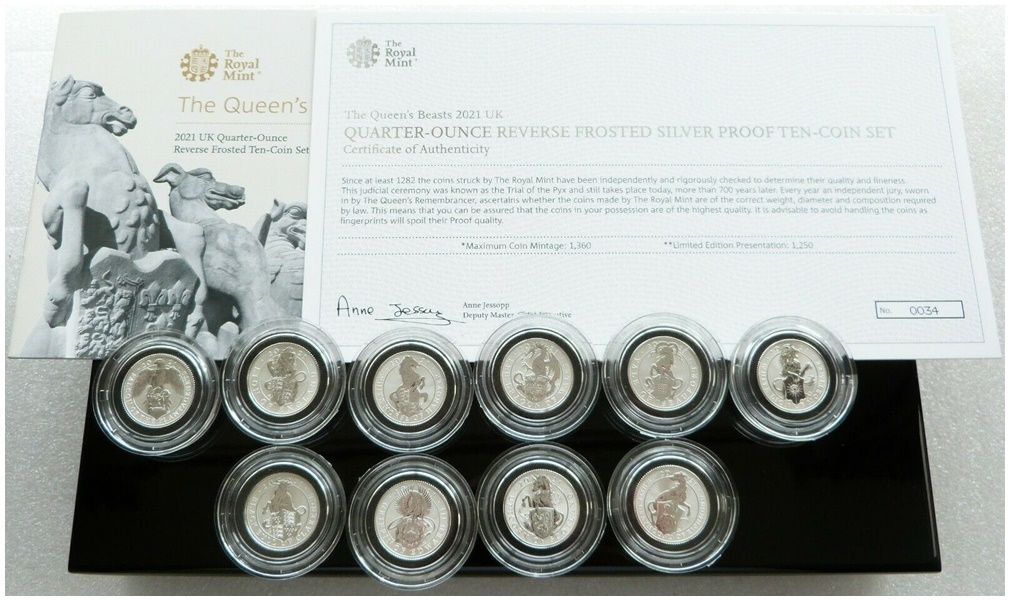 2021 Queen's Beasts 50p Silver Proof 10 Coin Set Box Coa 2021 Queen's Beasts 50p Silver Proof 10 Coin Set Box Coa