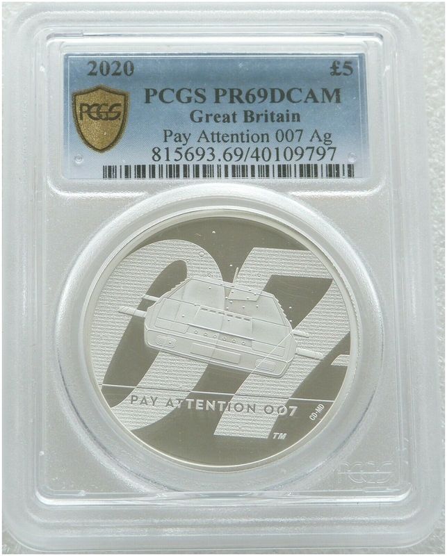 2020 James Bond Pay Attention 007 £5 Silver Proof 2oz Coin PCGS PR69 DCAM 2020 James Bond Pay Attention 007 £5 Silver Proof 2oz Coin PCGS PR69 DCAM