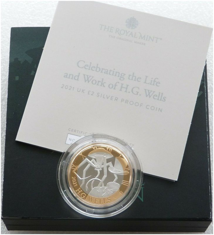 2021 HG Wells War of the Worlds £2 Silver Proof Coin Box Coa 2021 HG Wells War of the Worlds £2 Silver Proof Coin Box Coa