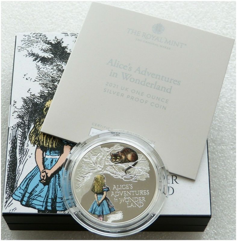 2021 Alice in Wonderland £2 Silver Proof 1oz Coin Box Coa 2021 Alice in Wonderland £2 Silver Proof 1oz Coin Box Coa