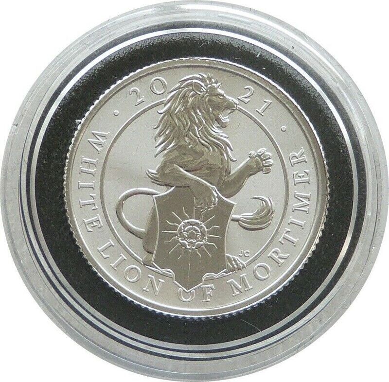 2021 Queen's Beasts White Lion of Mortimer 50p Silver Proof 1/4oz Coin