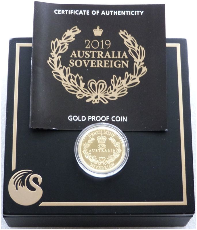 2019 Australia Perth Mint $25 Full Sovereign Gold Proof Coin Box Coa