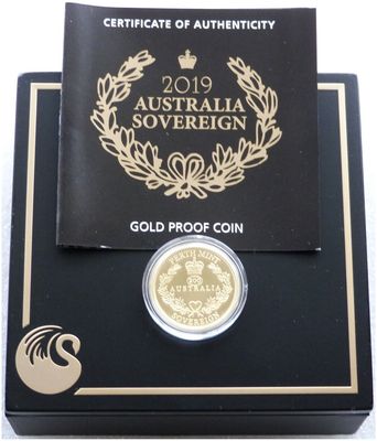 2019 Australia Perth Mint $25 Full Sovereign Gold Proof Coin Box Coa