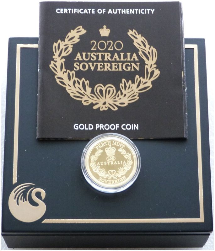 2020 Australia Perth Mint $25 Full Sovereign Gold Proof Coin Box Coa