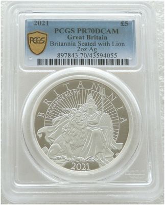 2021 Britannia £5 Silver Proof 2oz Coin PCGS PR70 DCAM 2021 Britannia £5 Silver Proof 2oz Coin PCGS PR70 DCAM