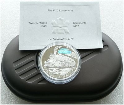 2002 Canada Transportation Locomotive D10 Hologram $20 Silver Proof Coin Box Coa 2002 Canada Transportation Locomotive D10 Hologram $20 Silver Proof Coin Box Coa