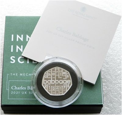 2021 Charles Babbage 50p Silver Proof Coin Box Coa