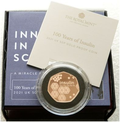 2021 Insulin 50p Gold Proof Coin Box Coa