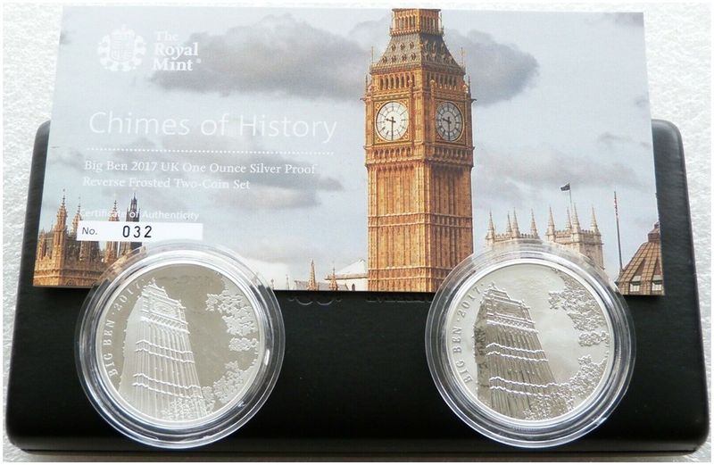 2017 Chimes of History Big Ben £2 Silver Proof 2 Coin Set Box Coa