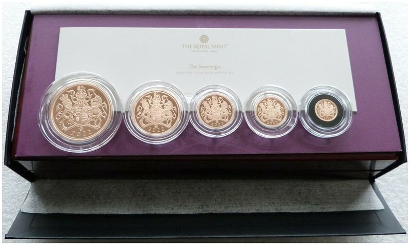 2022 Platinum Jubilee Sovereign Gold Proof 5 Coin Set Box Coa 2022 Platinum Jubilee Sovereign Gold Proof 5 Coin Set Box Coa