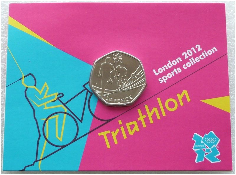2011 London Olympic 2012 Sports Collection Triathlon 50p Brilliant Uncirculated Coin Mint Card