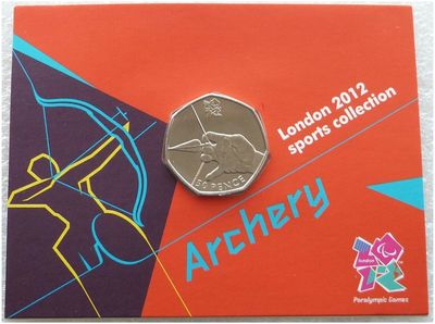 2011 London Olympic 2012 Sports Collection Archery 50p Brilliant Uncirculated Coin Mint Card