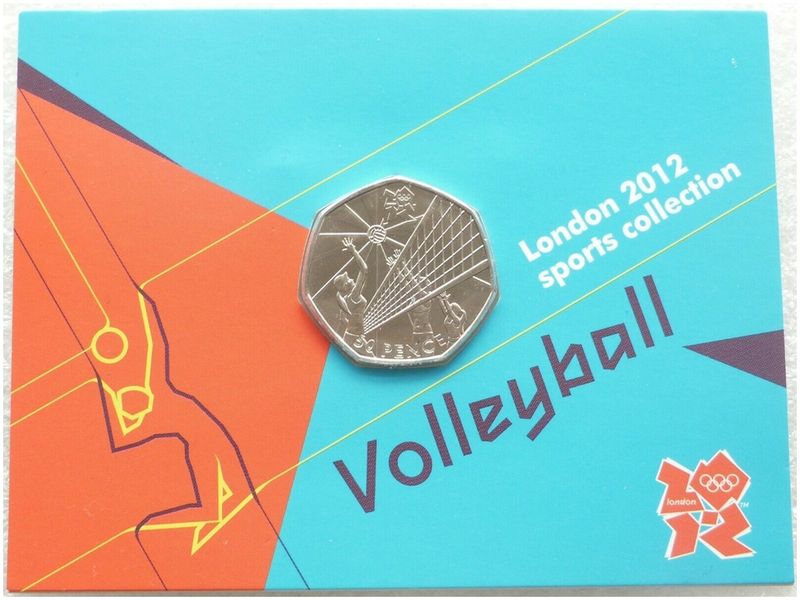 2011 London Olympic 2012 Sports Collection Volleyball 50p Brilliant Uncirculated Coin Mint Card