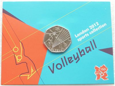 2011 London Olympic 2012 Sports Collection Volleyball 50p Brilliant Uncirculated Coin Mint Card