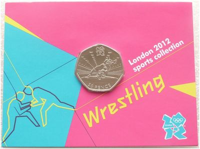 2011 London Olympic 2012 Sports Collection Wrestling 50p Brilliant Uncirculated Coin Mint Card