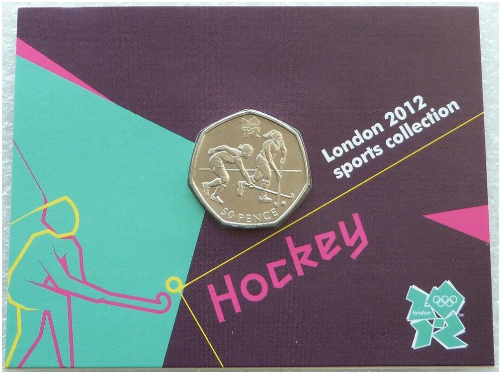 2011 London Olympic 2012 Sports Collection Hockey 50p Brilliant Uncirculated Coin Mint Card
