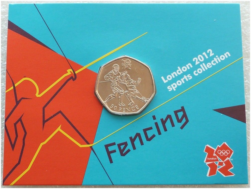2011 London Olympic 2012 Sports Collection Fencing 50p Brilliant Uncirculated Coin Mint Card