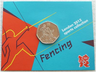 2011 London Olympic 2012 Sports Collection Fencing 50p Brilliant Uncirculated Coin Mint Card