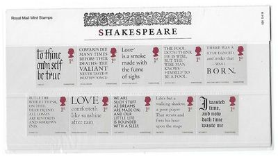 2016 Royal Mail William Shakespeare 10 Stamp Presentation Pack