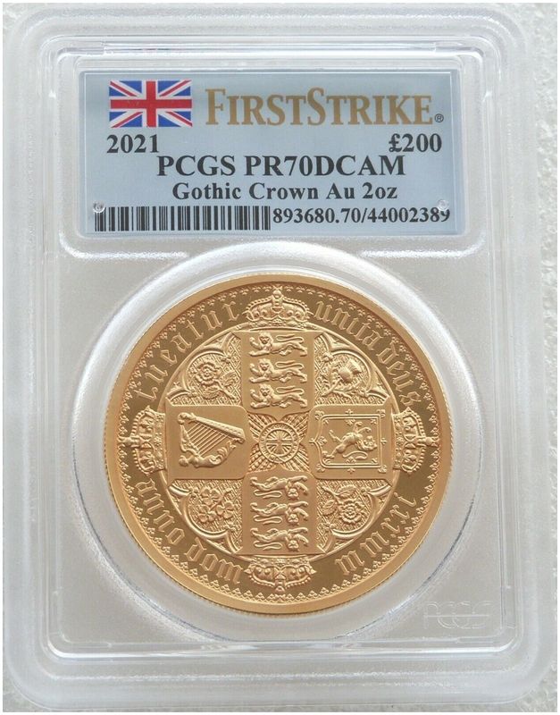 2021 Great Engravers Gothic Crown £200 Gold Proof 2oz Coin PCGS PR70 DCAM First Strike - Pop 4