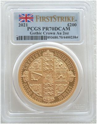 2021 Great Engravers Gothic Crown £200 Gold Proof 2oz Coin PCGS PR70 DCAM First Strike - Pop 4