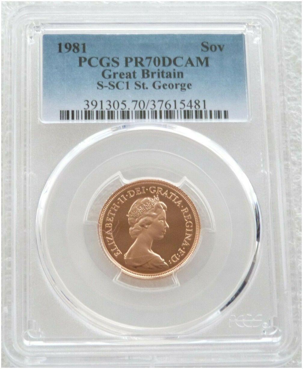 1981 St George and the Dragon Full Sovereign Gold Proof Coin PCGS PR70 DCAM