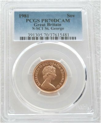 1981 St George and the Dragon Full Sovereign Gold Proof Coin PCGS PR70 DCAM