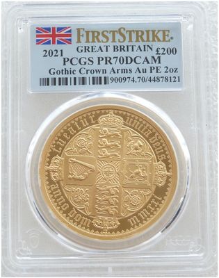 2021 Great Engravers Gothic Crown £200 Gold Proof 2oz Coin PCGS PR70 DCAM First Strike - Plain Edge - Pop 1
