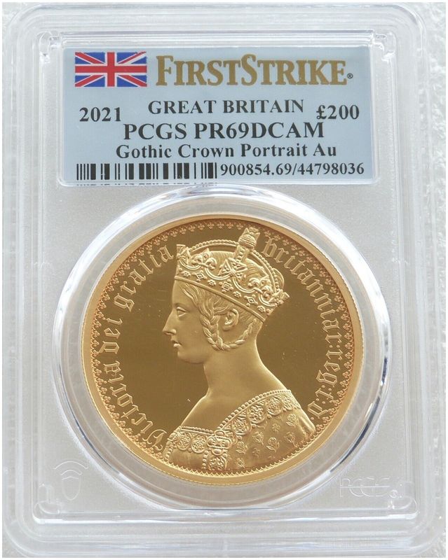 2021 Great Engravers Gothic Crown Victoria Portrait £200 Gold Proof 2oz Coin PCGS PR69 DCAM First Strike 2021 Great Engravers Gothic Crown Victoria Portrait £200 Gold Proof 2oz Coin PCGS PR69 DCAM First Strike