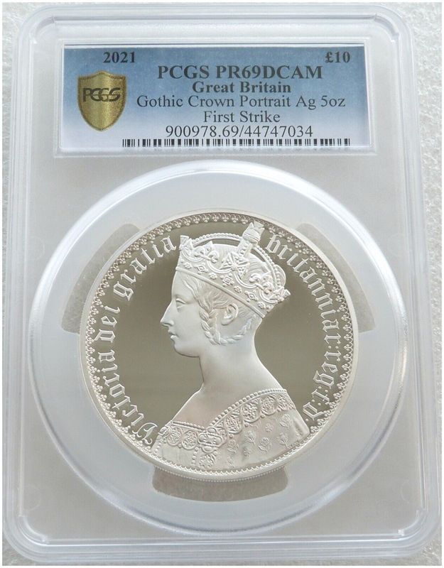 2021 Great Engravers Gothic Crown Victoria Portrait £10 Silver Proof 5oz Coin PCGS PR69 DCAM First Strike 2021 Great Engravers Gothic Crown Victoria Portrait £10 Silver Proof 5oz Coin PCGS PR69 DCAM First Strike
