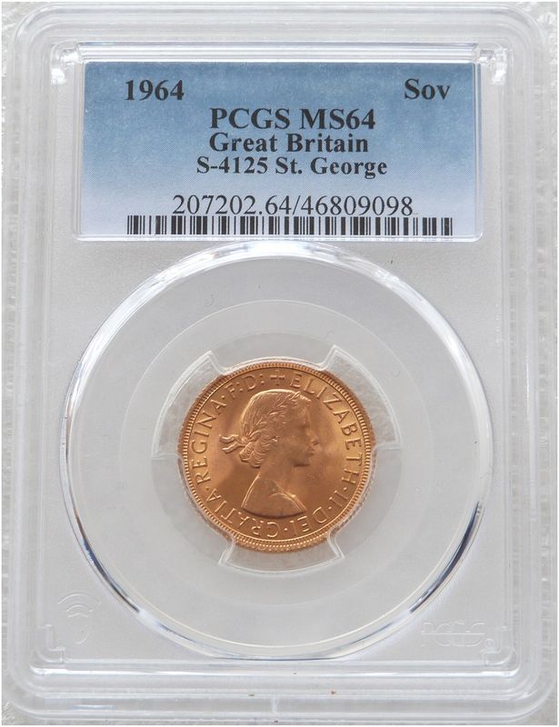 1964 St George and the Dragon Full Sovereign Gold Coin PCGS MS64