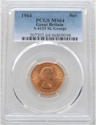 1964 St George and the Dragon Full Sovereign Gold Coin PCGS MS64 1964 St George and the Dragon Full Sovereign Gold Coin PCGS MS64