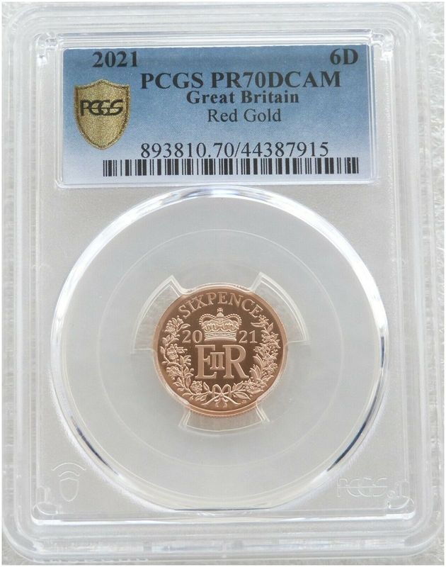 2021 Elizabeth II Christmas 6D Sixpence Red Gold Proof Coin PCGS PR70 DCAM 2021 Elizabeth II Christmas 6D Sixpence Red Gold Proof Coin PCGS PR70 DCAM