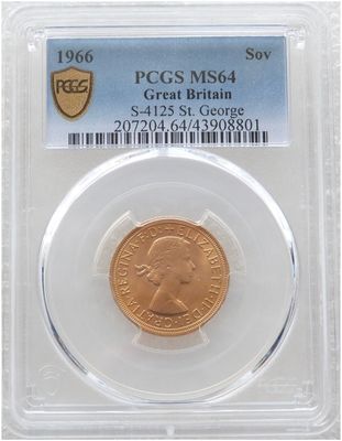 1966 St George and the Dragon Full Sovereign Gold Coin PCGS MS64